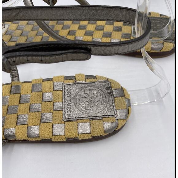 Tory Burch Leather Metallic Thong And Ankle Strap Sandals Sz 10.5M Brazil - Picture 8 of 12